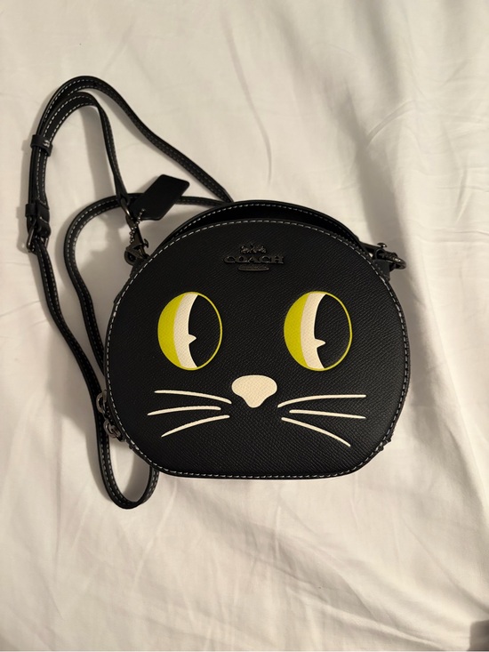 Coach Handbags - Rare Coach Cat Face Crossbody Bag Black Leather Whimsical Purse CM769